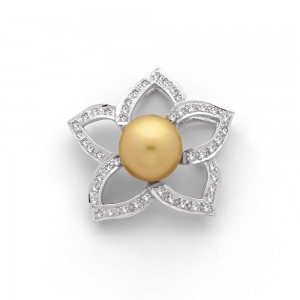 Pendentif Perle de culture d'Australie 8,8mm Fleur de Tiaré Diamants Or blanc