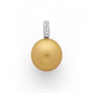 Pendentif Perle de culture Gold 12 mm ronde Diamants 0.05 Carat Or blanc