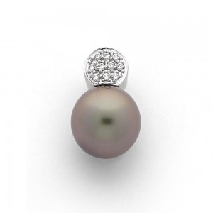 Pendentif Perle de culture de Tahiti ronde 10,4mm Diamants Or blanc-1