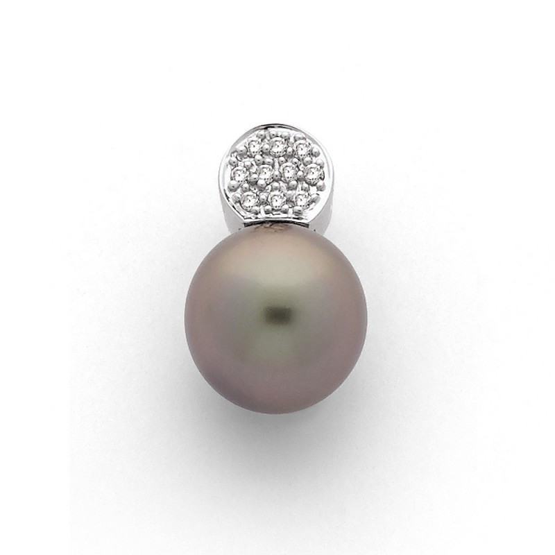 Pendentif Perle de culture de Tahiti ronde 10,4mm Diamants Or blanc-1