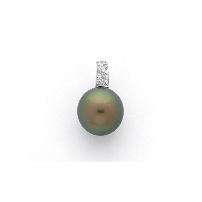 Pendentif perle de culture de Tahiti ronde 12,7mm Diamants Or blanc