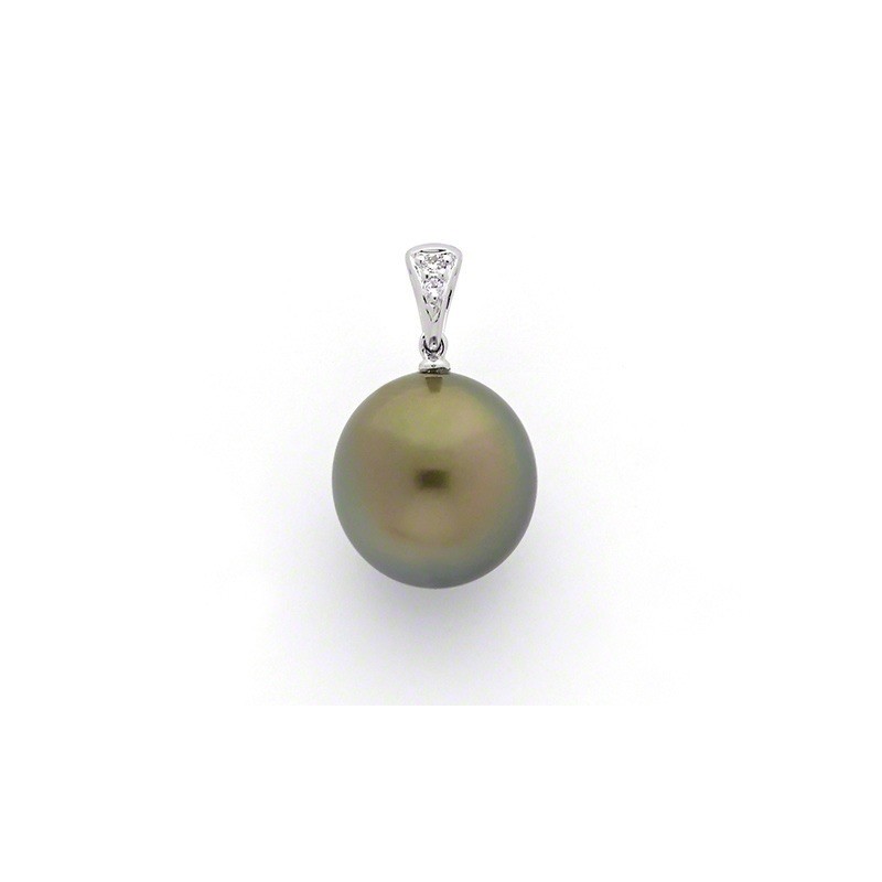 Pendentif Perle de culture de Tahiti ronde 10,4mm Diamants Or blanc-2