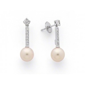 Boucles d'oreilles Perles de culture Akoya Japon ronde 8-8,5mm Diamants-1