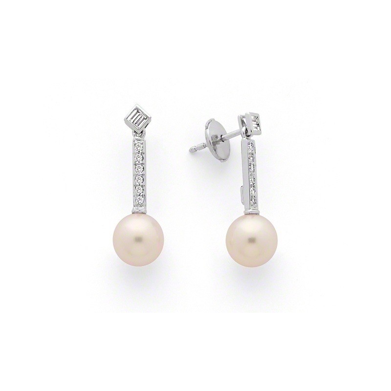 Boucles d'oreilles Perles de culture Akoya Japon ronde 8-8,5mm Diamants-1