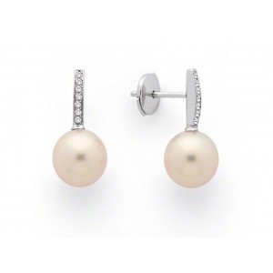 Boucles d'oreilles Perles de culture Akoya Japon ronde 8-8,5mm Diamants-4