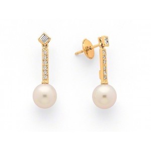Boucles d'oreilles Perles de culture Akoya Japon ronde 8-8,5mm Diamants-5