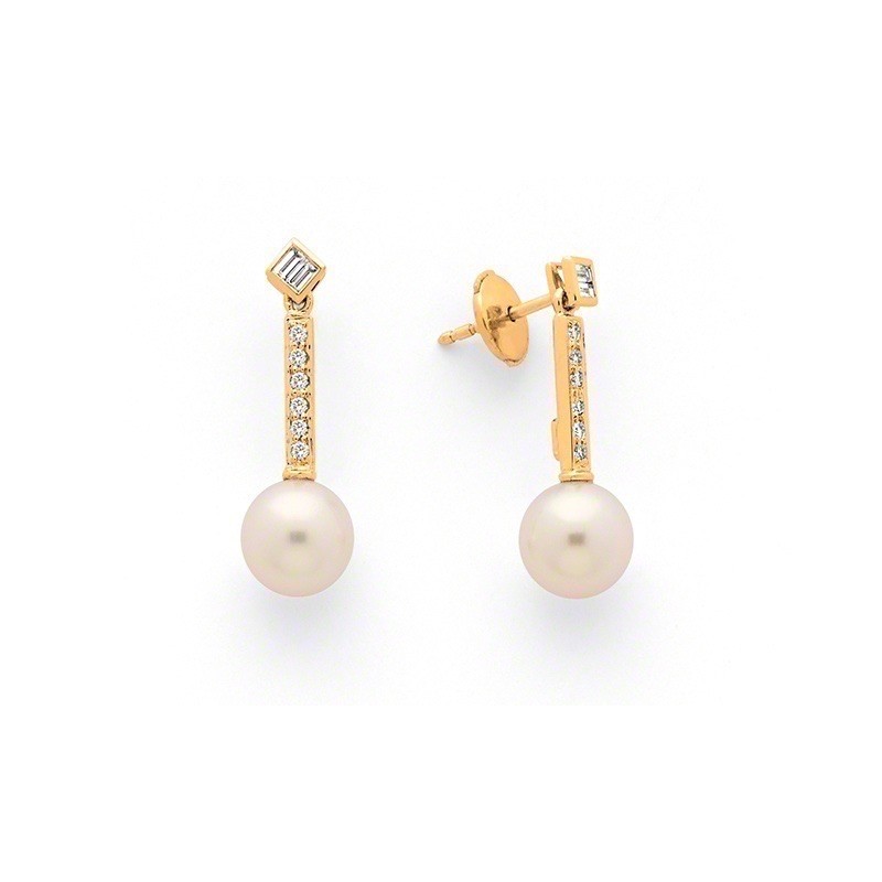 Boucles d'oreilles Perles de culture Akoya Japon ronde 8-8,5mm Diamants-5