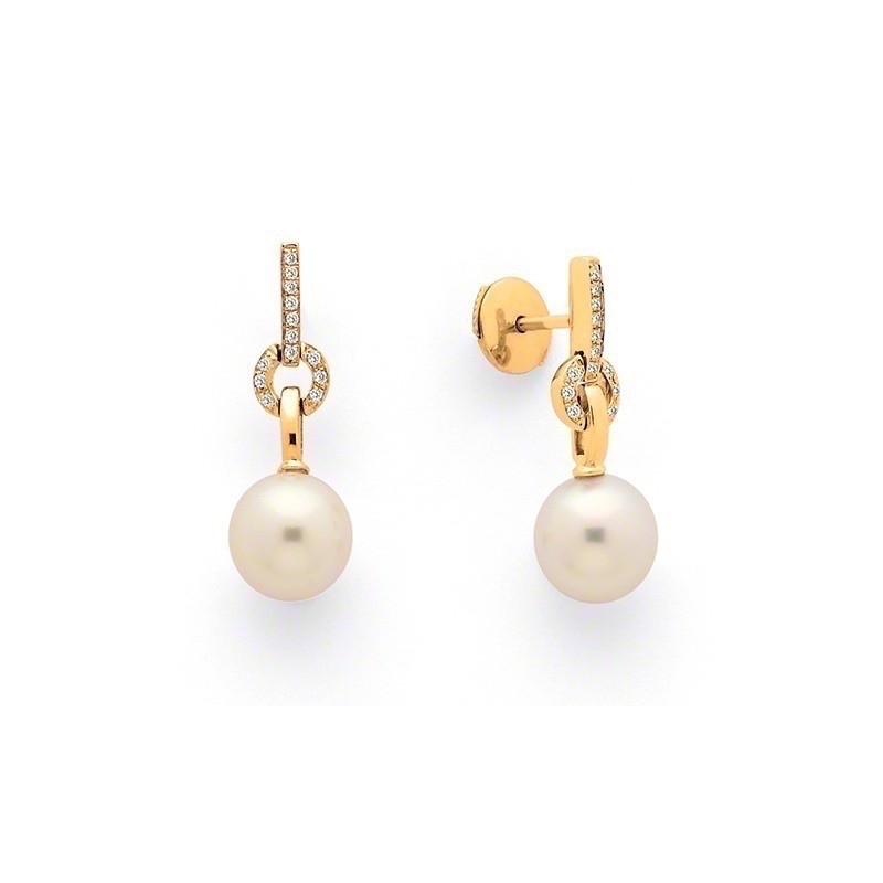 Boucles d'oreilles Perles de culture Akoya Japon ronde 8-8,5mm Diamants-6