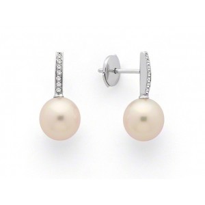 Boucles d'oreilles Perles de culture Akoya Japon ronde 7,5-8 mm et Diamants Or