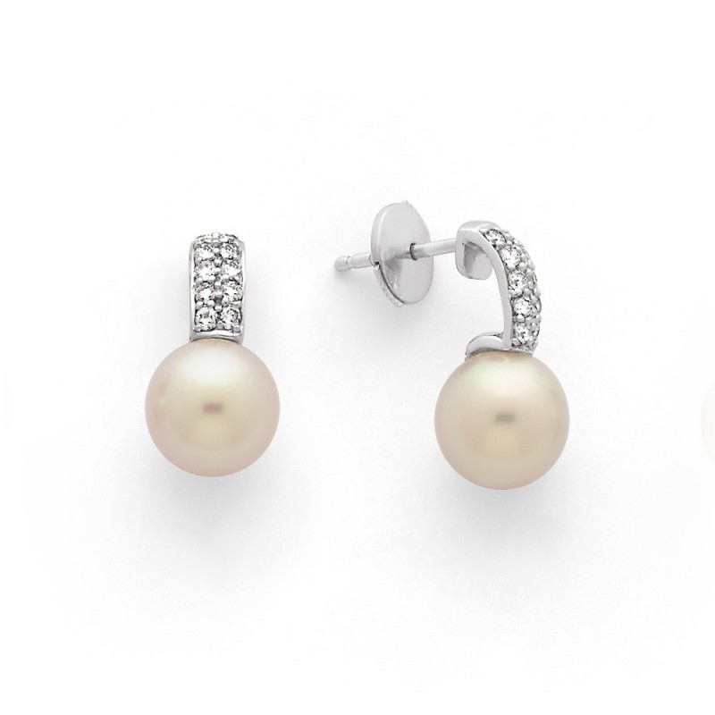 Boucles d'oreilles Perles de culture Akoya Japon ronde 8-8,5mm et Diamants-1