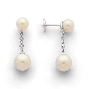 Boucles d'oreilles Perles de culture Akoya Japon ronde 6-6,5 et 7,5-8mm Or blanc