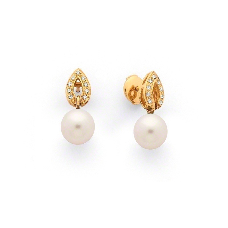 Boucles d'oreilles Perles de culture Akoya Japon ronde 8-8,5mm Diamants-8