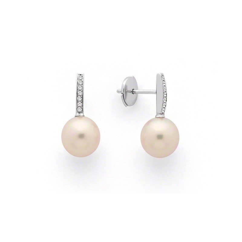 Boucles d'oreilles Perles de culture Akoya Japon ronde 8-8,5 mm et Diamants Or-1