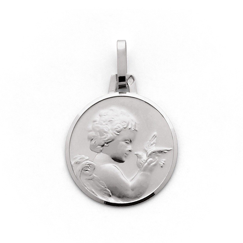 Médaille Ange à la colombe 16mm Or blanc
