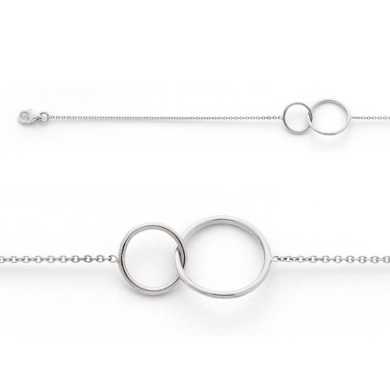 Bracelet avec motif 2 Cercles 10mm et 14mm Or blanc