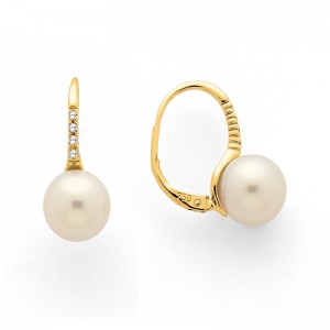 Boucles d'oreilles Perles de culture Akoya Japon ronde 8-8,5 mm et Diamants Or