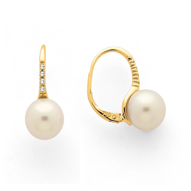 Boucles d'oreilles Perles de culture Akoya Japon ronde 8-8,5 mm et Diamants Or