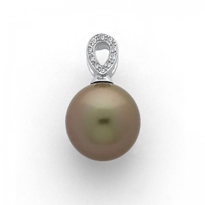 Pendentif Perle de culture de Tahiti 12,6mm et Diamants 0,03 Carat H SI Or blanc