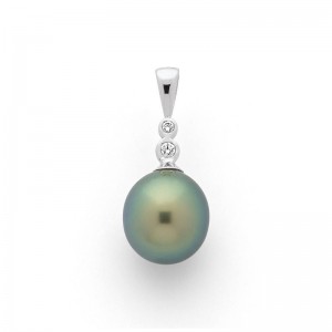 Pendentif Perle de Tahiti ronde 10,8mm Diamants Or blanc