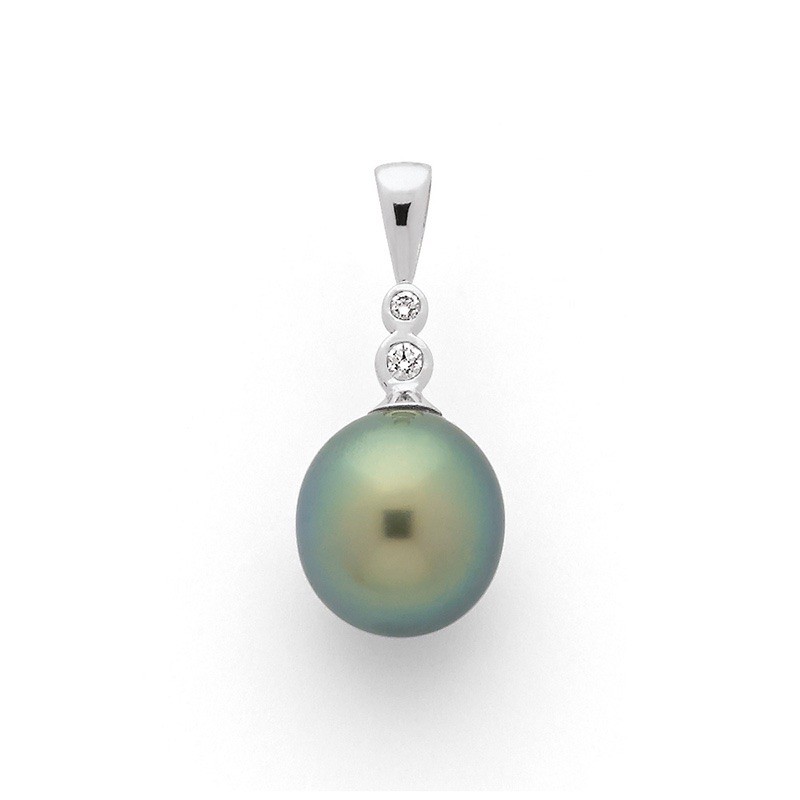 Pendentif Perle de Tahiti ronde 10,8mm Diamants Or blanc
