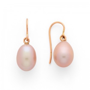 Boucles d'oreilles Perles de culture poire 9-10mm Parme Or rose