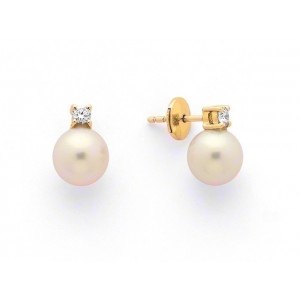 Boucles d'oreilles Perles de culture Akoya Japon ronde 7,5-8mm et Diamants-1