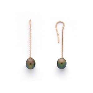 Boucles d'oreilles Perles de culture de Tahiti 9-10 mm rondes Or rose