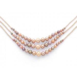 Collier perles de culture multicolores chute 3 rangs eau douce 4 à 10,7mm