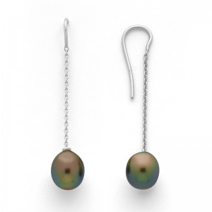 Boucles d'oreilles Perles de culture de Tahiti poires 10-11mm Or blanc