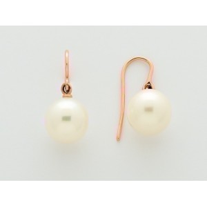 Boucles d'oreilles Perles de culture ronde 10-10,5mm blanche Or rose