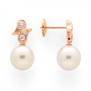 Boucles d'oreilles Perles de culture Akoya Japon ronde 8,5-9 mm Or rose